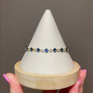 14K Yellow Gold Plated Tennis Bracelet w/ Blue & Clear AAA CZ Stones 7"